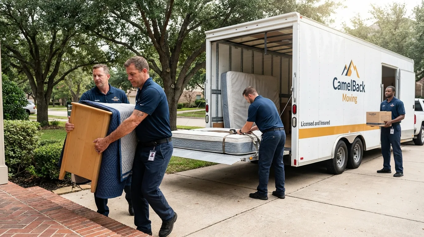 Crew loading residential truck for cross-state move from Hamlin, NY